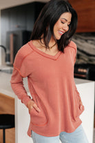 7th Ray First and Foremost Exposed Seams Rib Knit Long Sleeve Top Tops