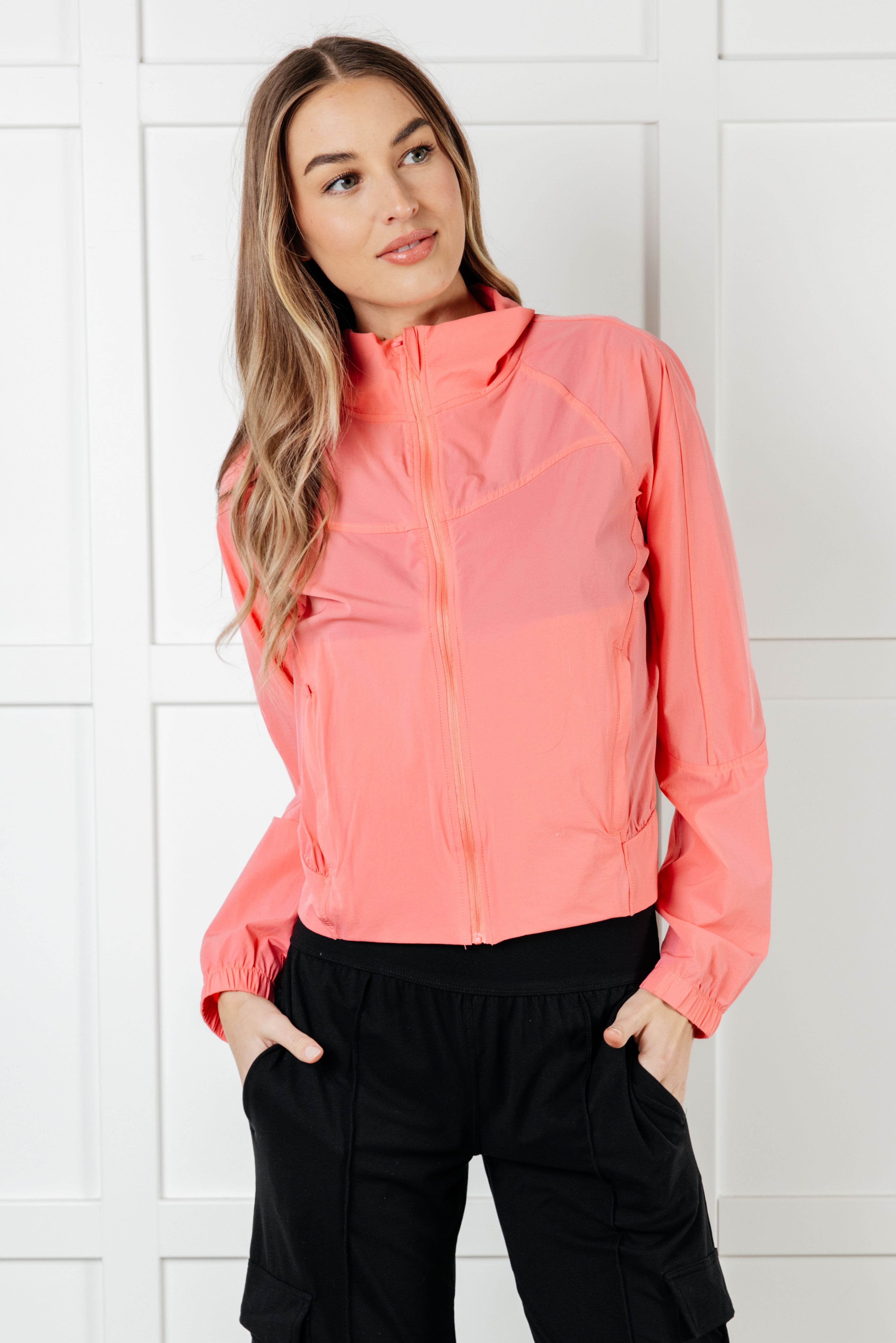 Rae Mode Fit Happens Nylon Tennis Jacket in Coral Rose Activewear