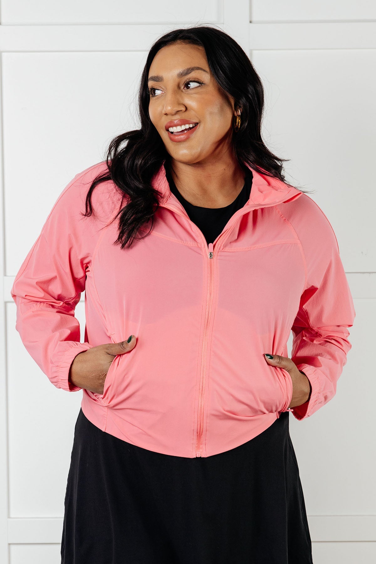 Rae Mode Fit Happens Nylon Tennis Jacket in Coral Rose Activewear