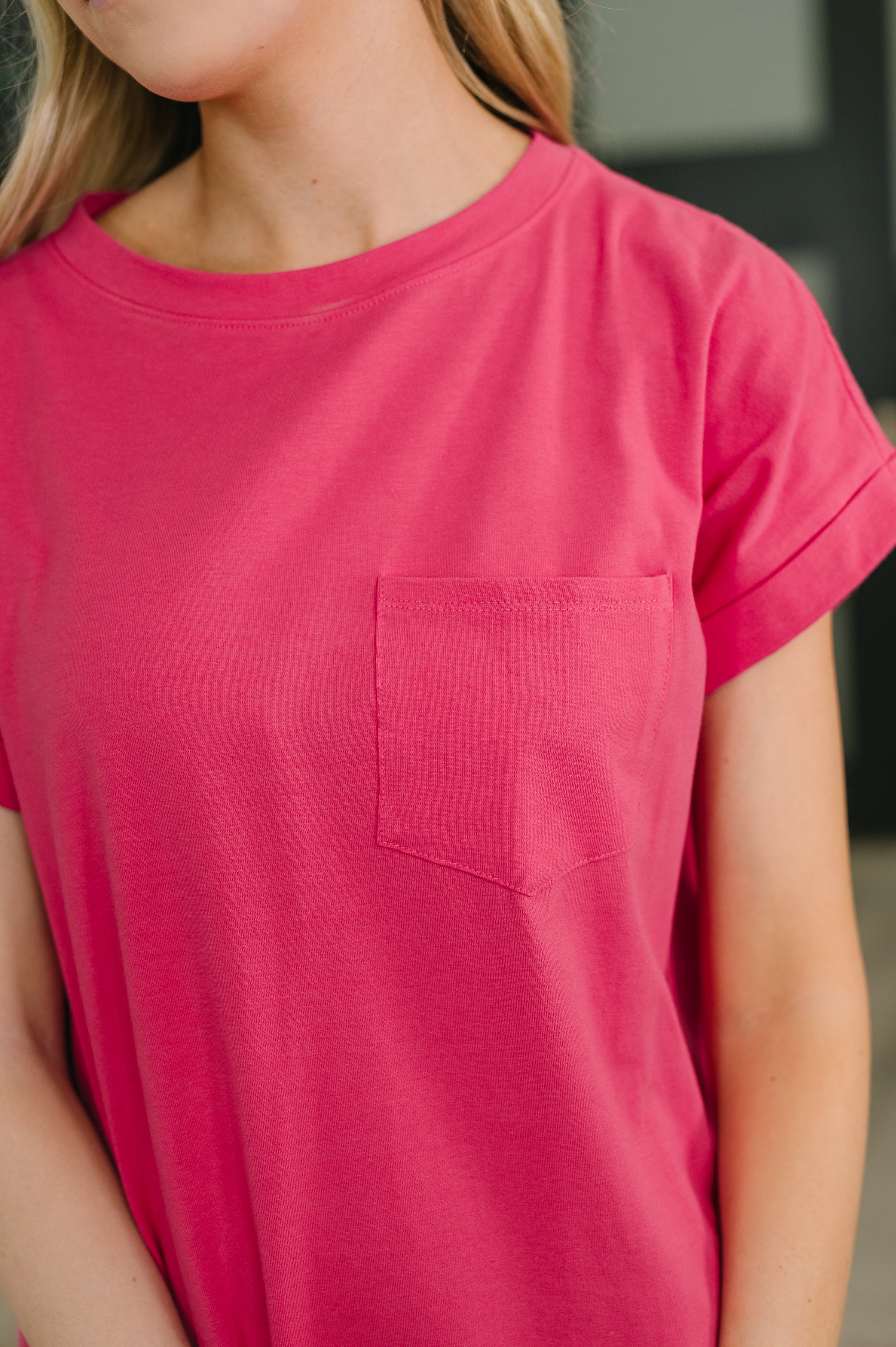 Zenana Fix You Right Up Short Sleeve Midi Dress in Hot Pink Womens