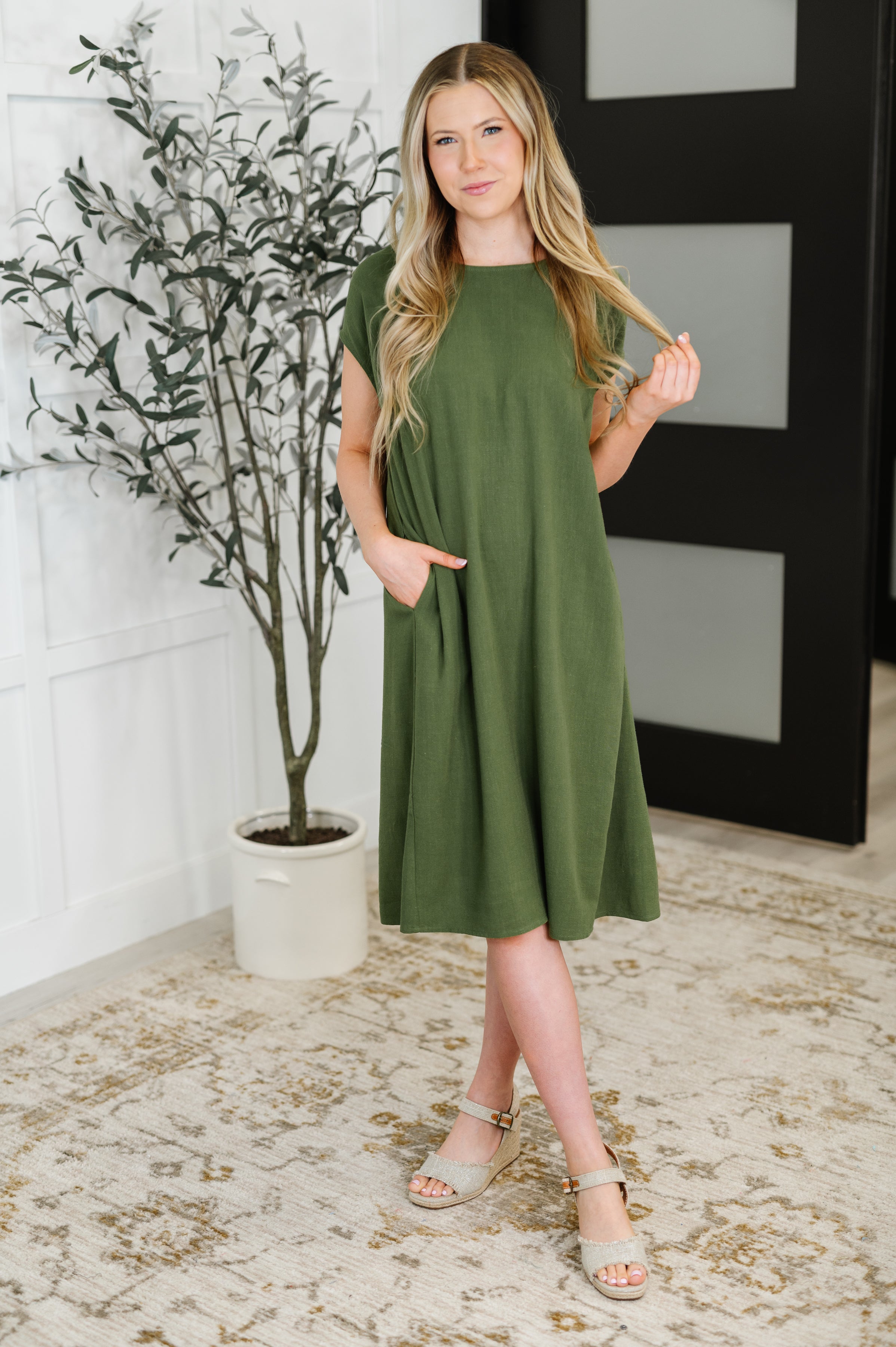 Hyfve Flatter Me Later Relaxed Dress in Moss Womens