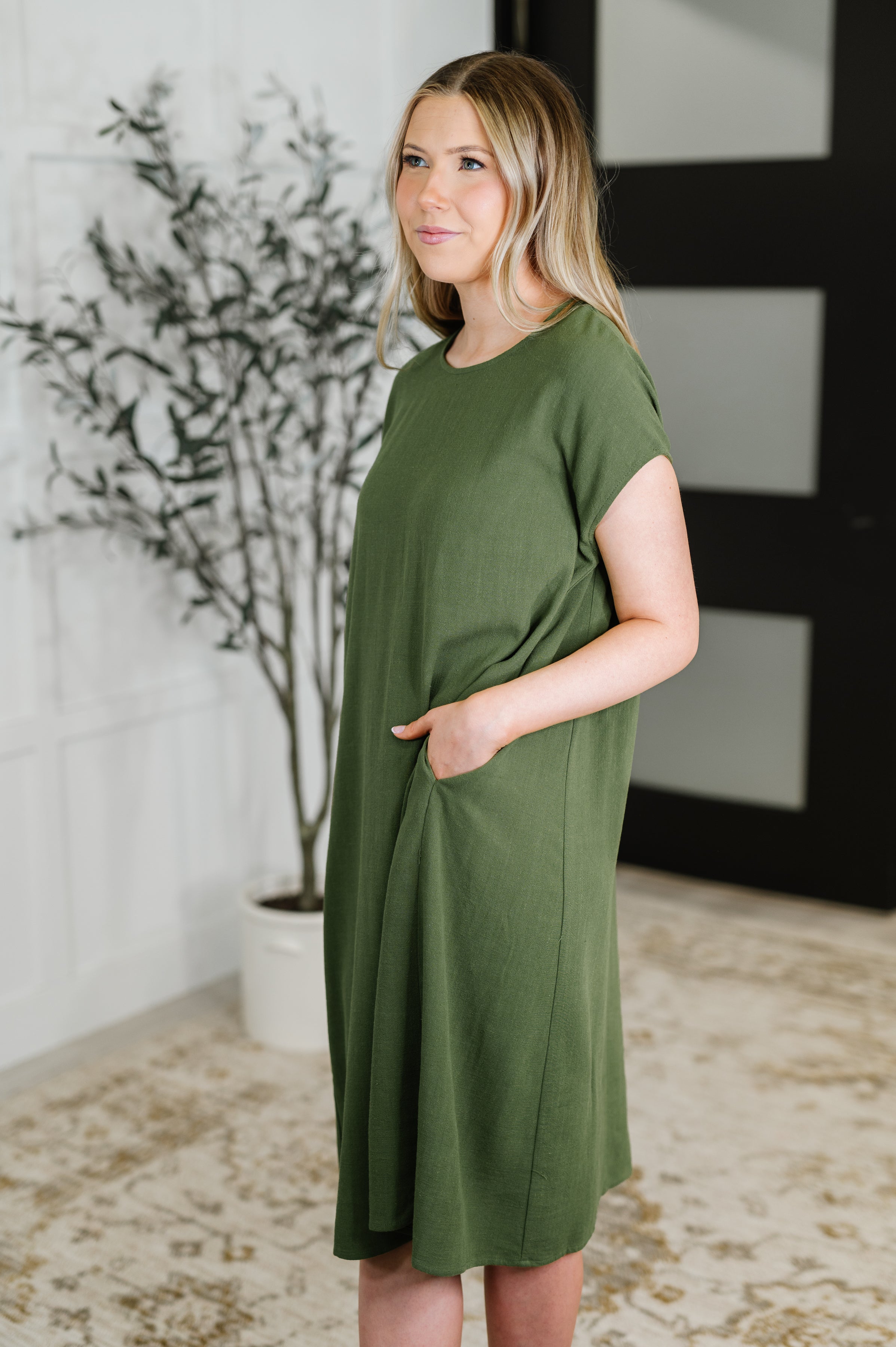 Hyfve Flatter Me Later Relaxed Dress in Moss Womens