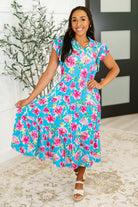Haptics Fleurget Me Not Tiered Flutter Sleeve Dress in Aqua Womens