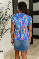 Haptics Flirt Alert Flutter Sleeve Top in Blue Womens