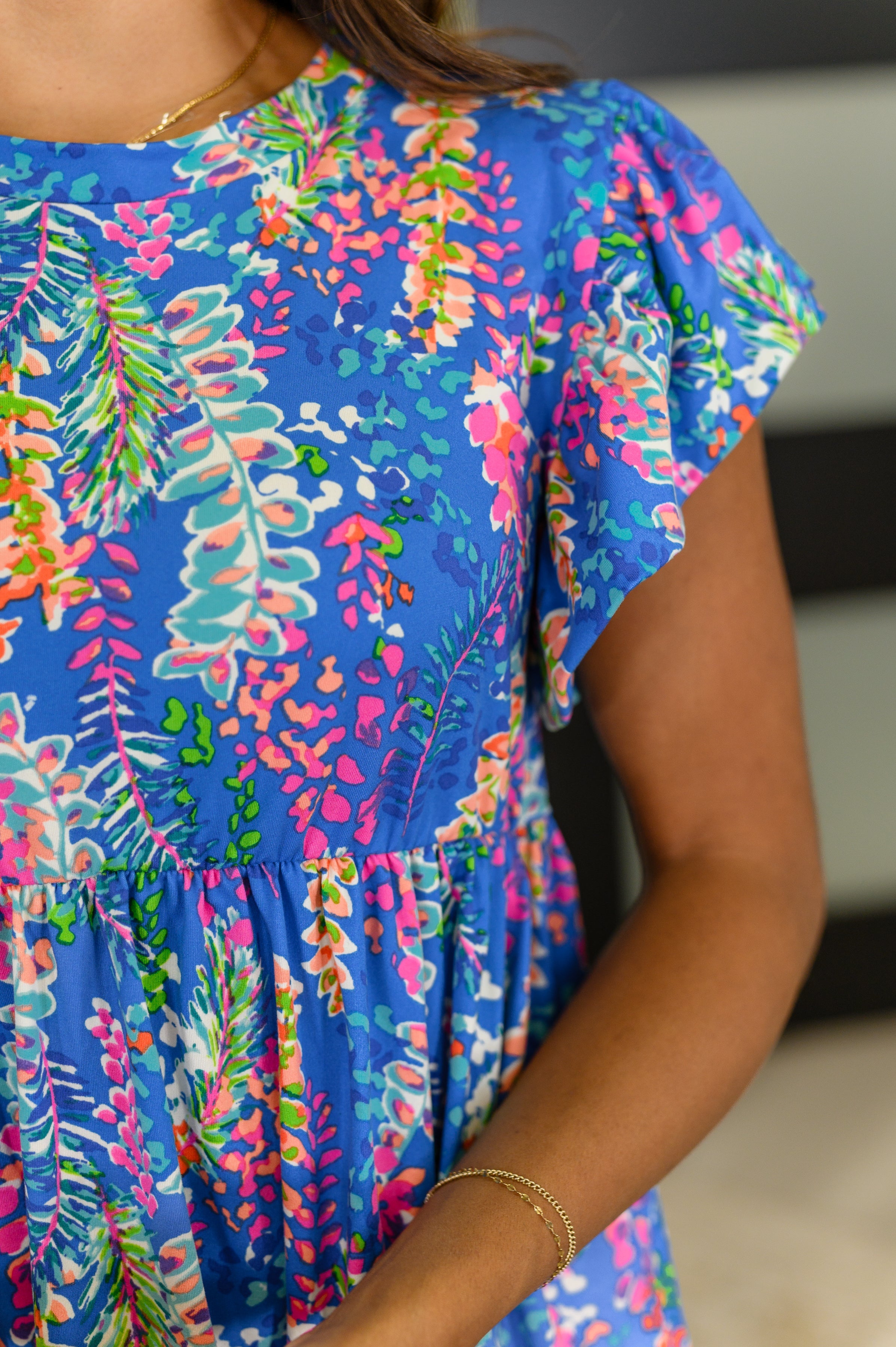 Haptics Flirt Alert Flutter Sleeve Top in Blue Womens