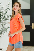 Heimish Flirtini Flutter Sleeve Top in Neon Coral Womens