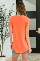 Heimish Flirtini Flutter Sleeve Top in Neon Coral Womens