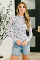 Kori America Flirty by Nature Mesh Layering Top in Light Blue Womens