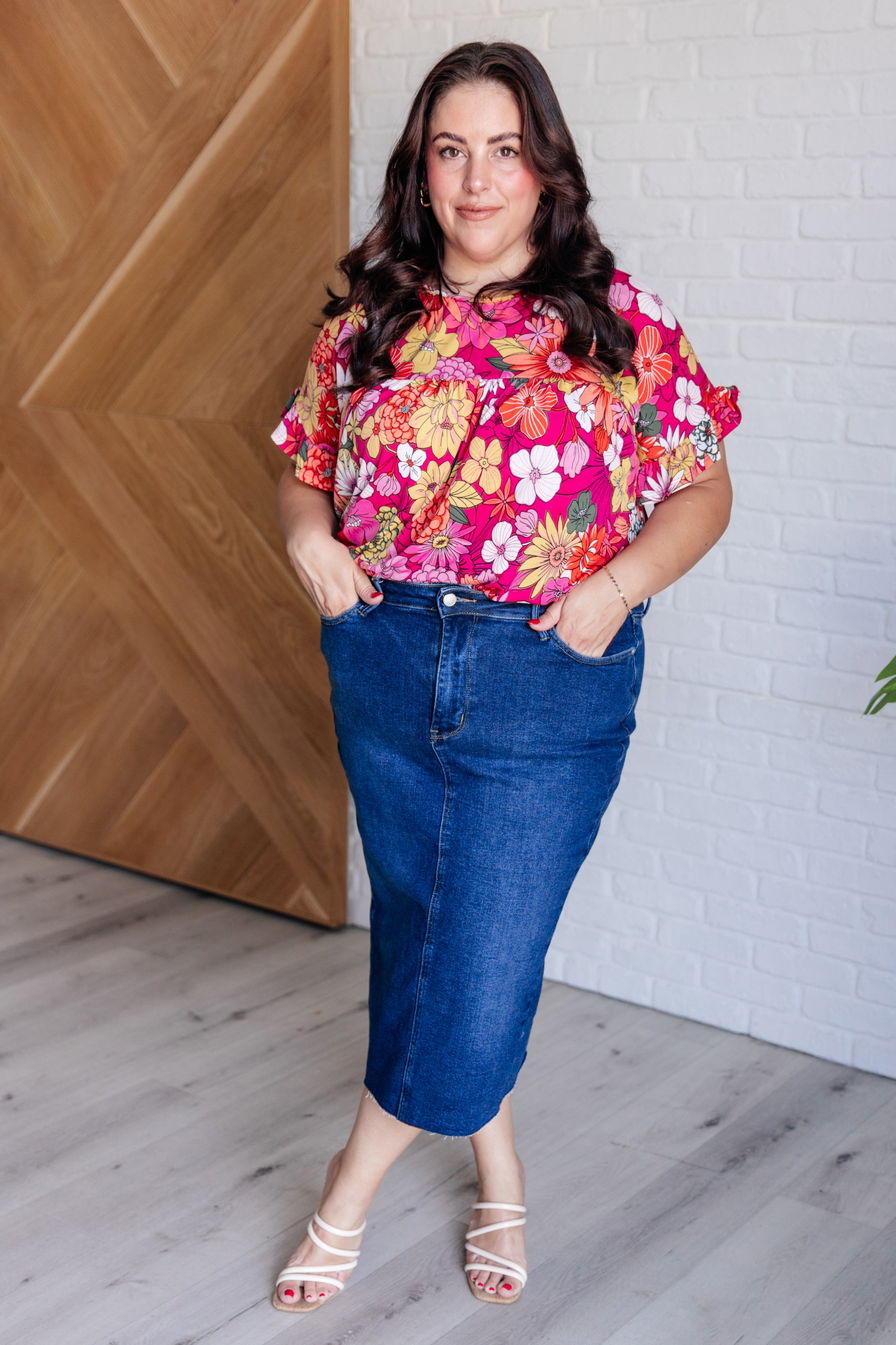 Shopin LA Flit About Floral Top in Pink Ave Shops