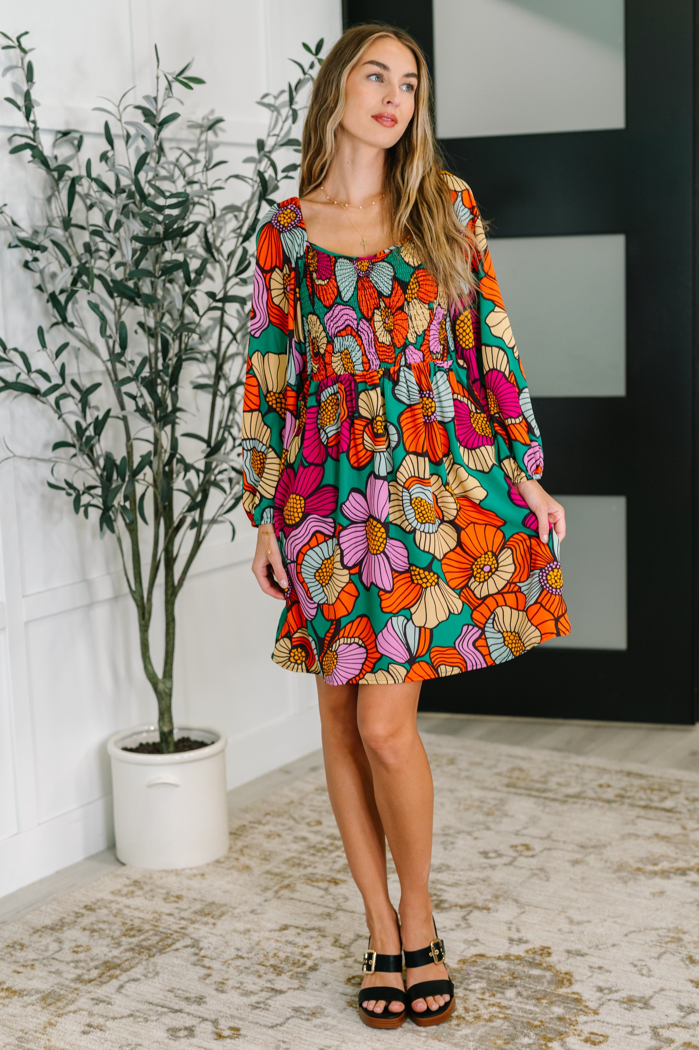 Floral Affairs Scoop Neck Dress Womens