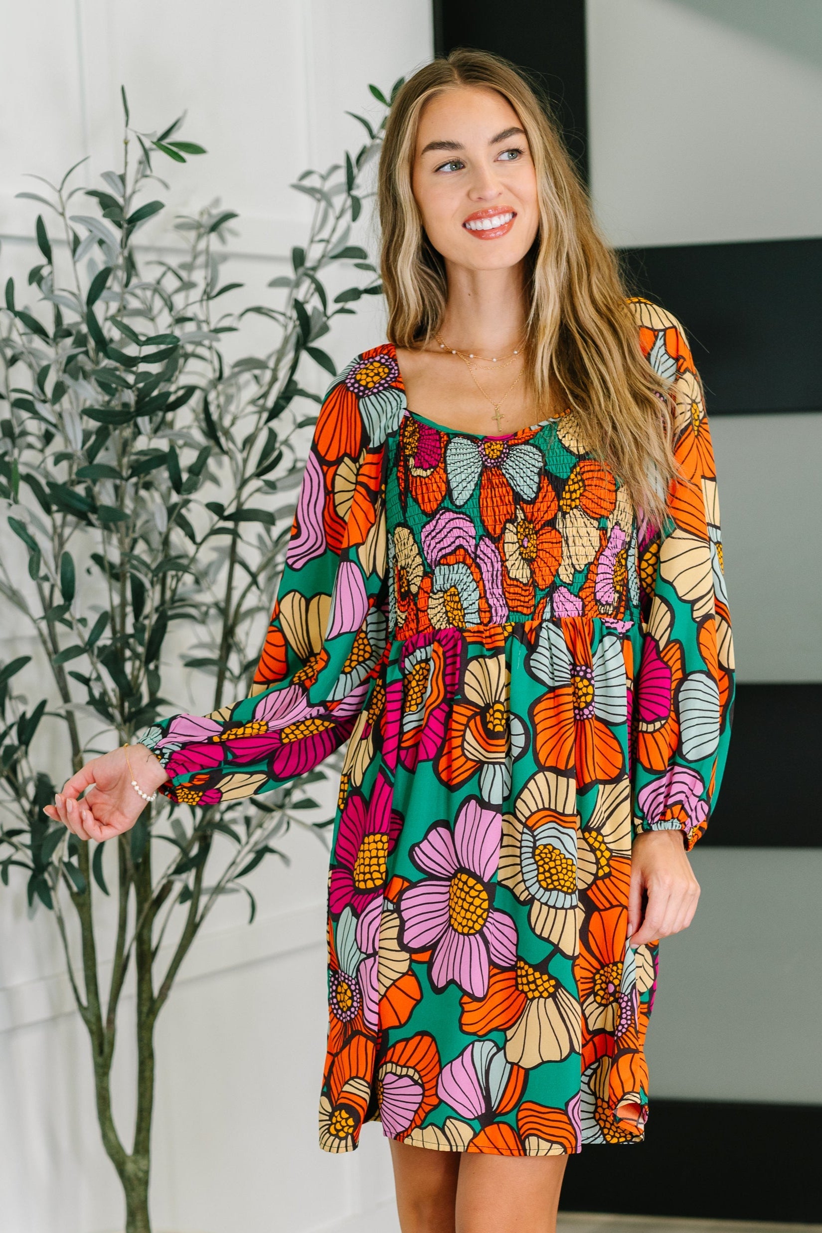 Floral Affairs Scoop Neck Dress Large Womens