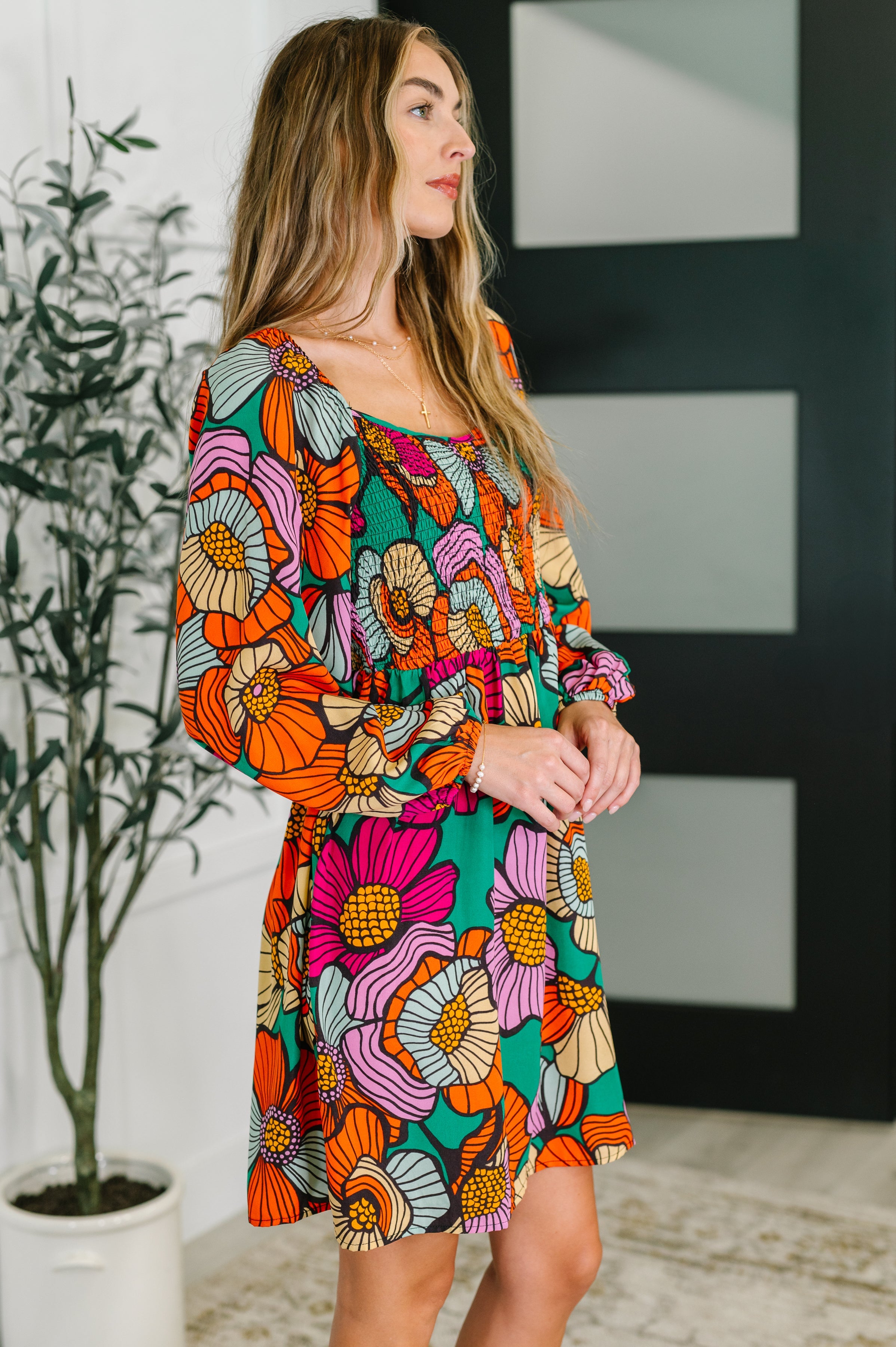 Floral Affairs Scoop Neck Dress Womens