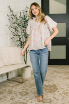 Haptics Flower Picking Notch Neck Blouse Womens