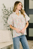 Haptics Flower Picking Notch Neck Blouse Womens