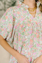 Haptics Flower Picking Notch Neck Blouse Womens