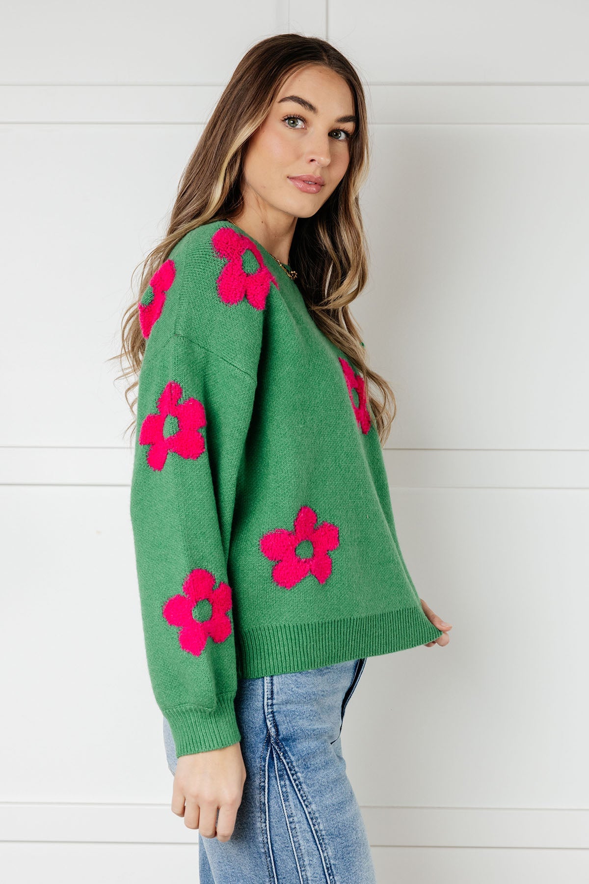 BiBi Follow Your Heart Jade & Fuchsia Drop Shoulder Sweater Tops