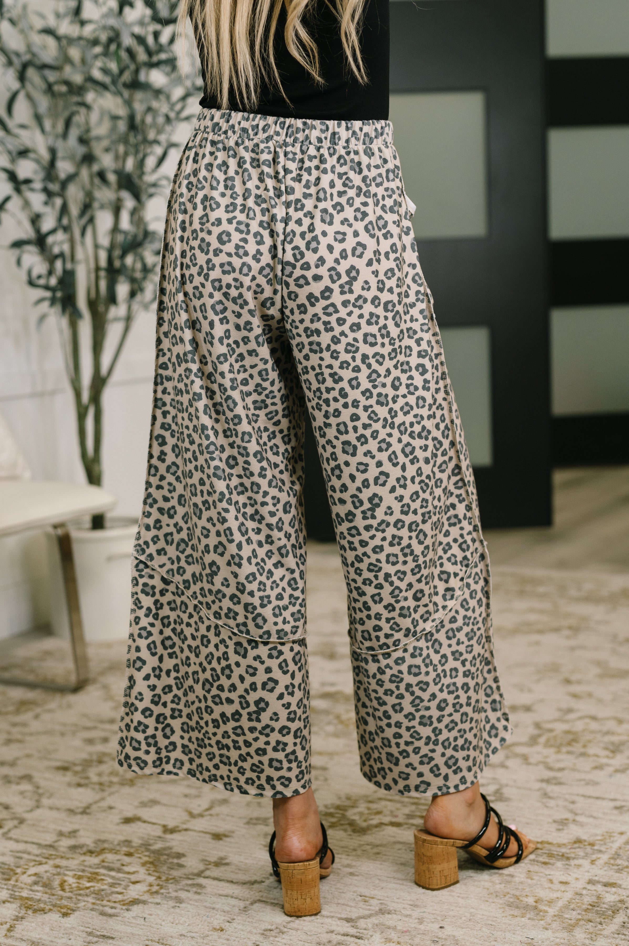 Follow the Flow Wide Leg Leopard Print Bottoms Womens