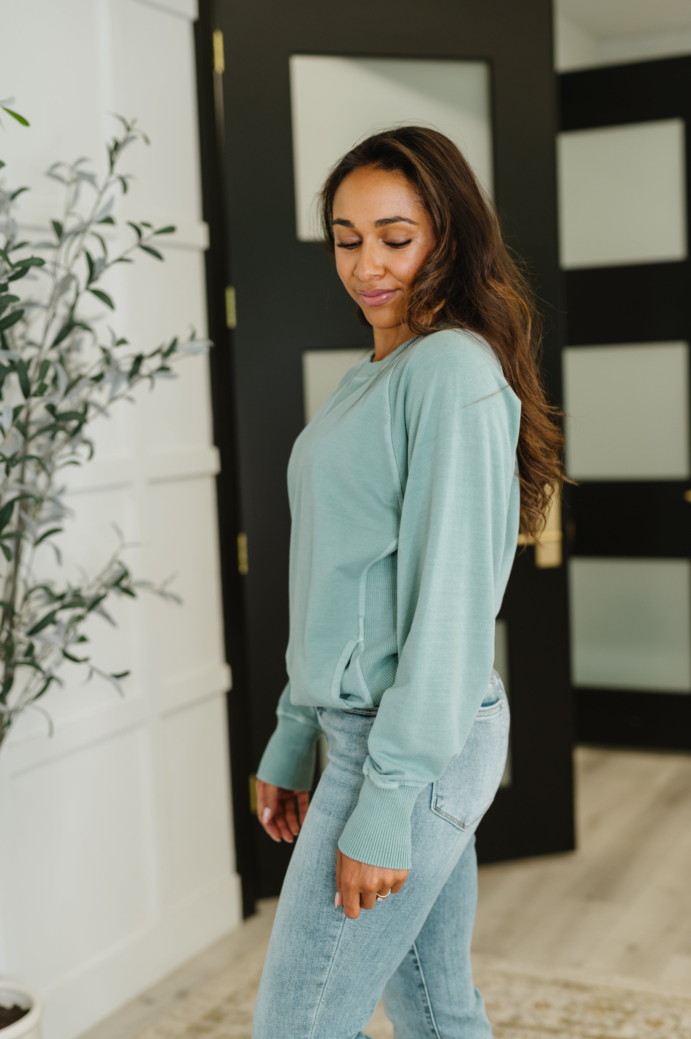 Zenana For the Experience Relaxed Pullover in Ash Blue Womens