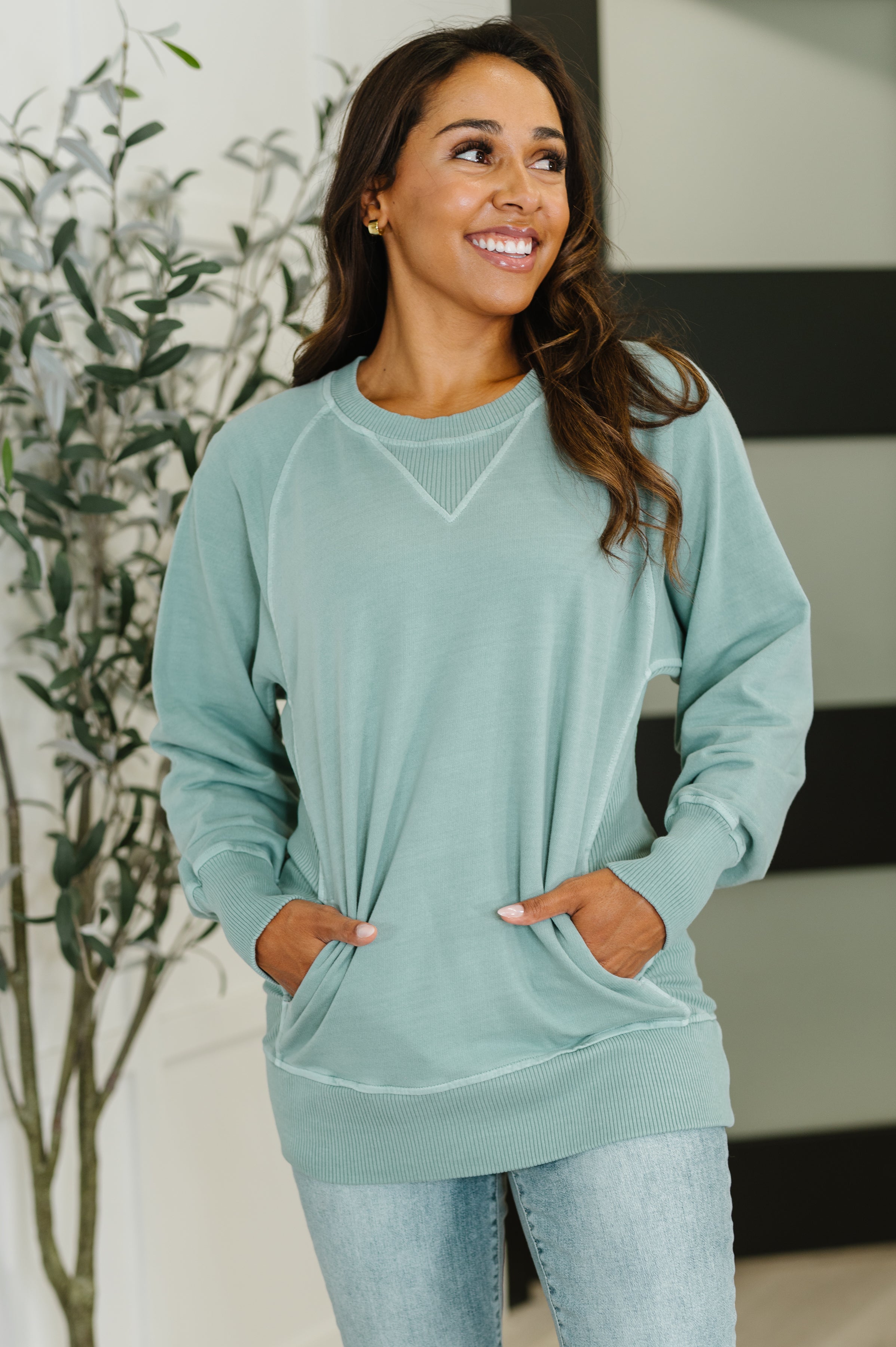 Zenana For the Experience Relaxed Pullover in Ash Blue Womens