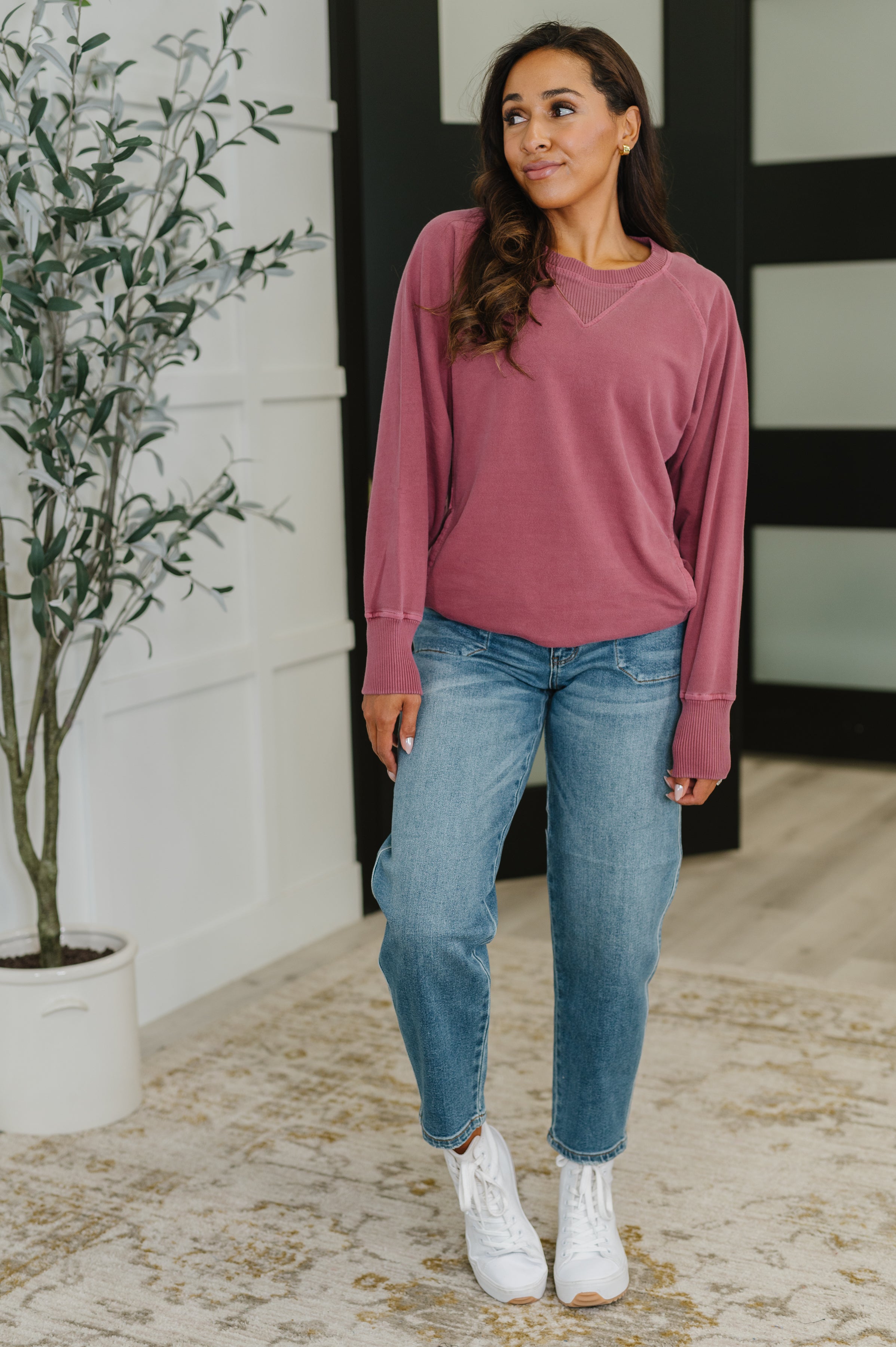 Zenana For the Experience Relaxed Pullover in Cabernet Womens