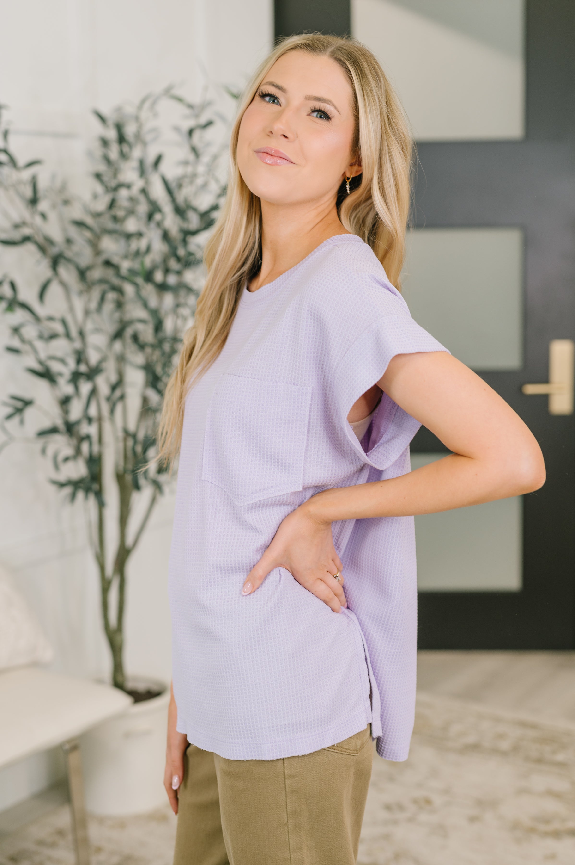 Dear Scarlett Foundation First Waffle Knit Relaxed Tee in Lilac Womens