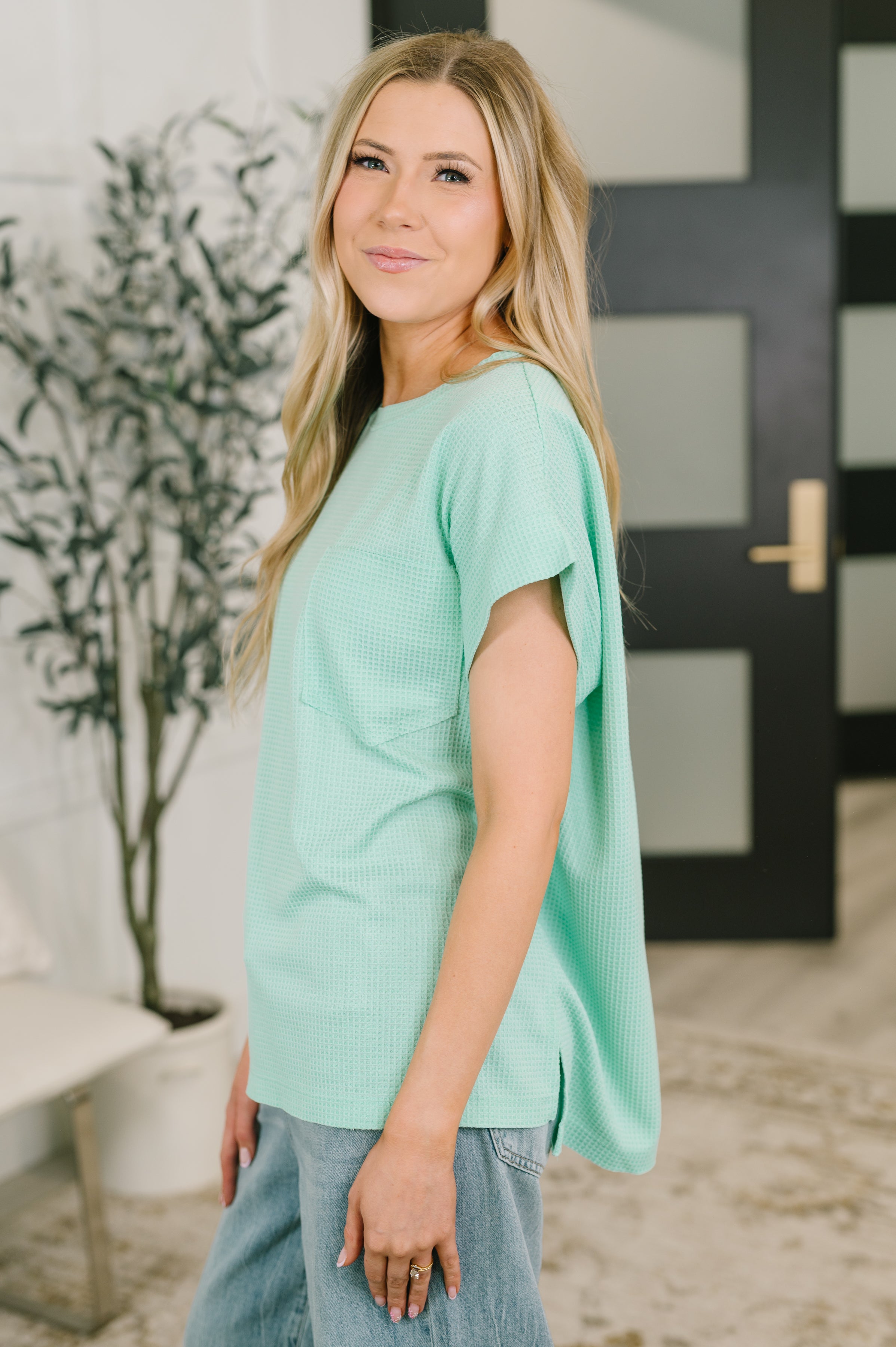 Dear Scarlett Foundation First Waffle Knit Relaxed Tee in Mint Womens
