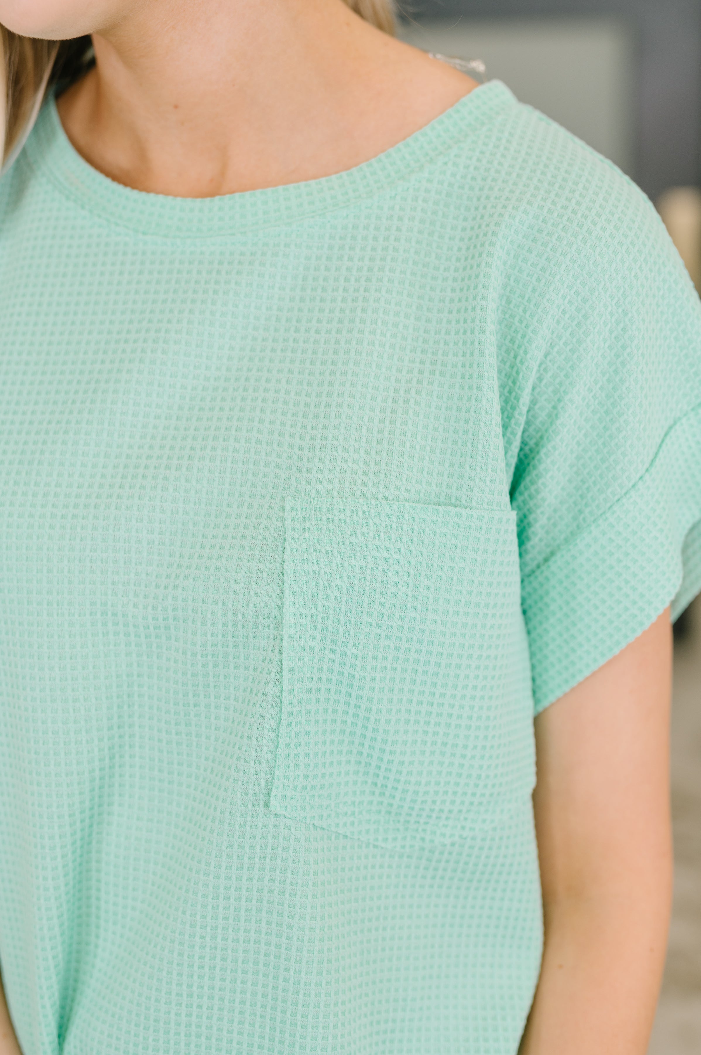 Dear Scarlett Foundation First Waffle Knit Relaxed Tee in Mint Womens