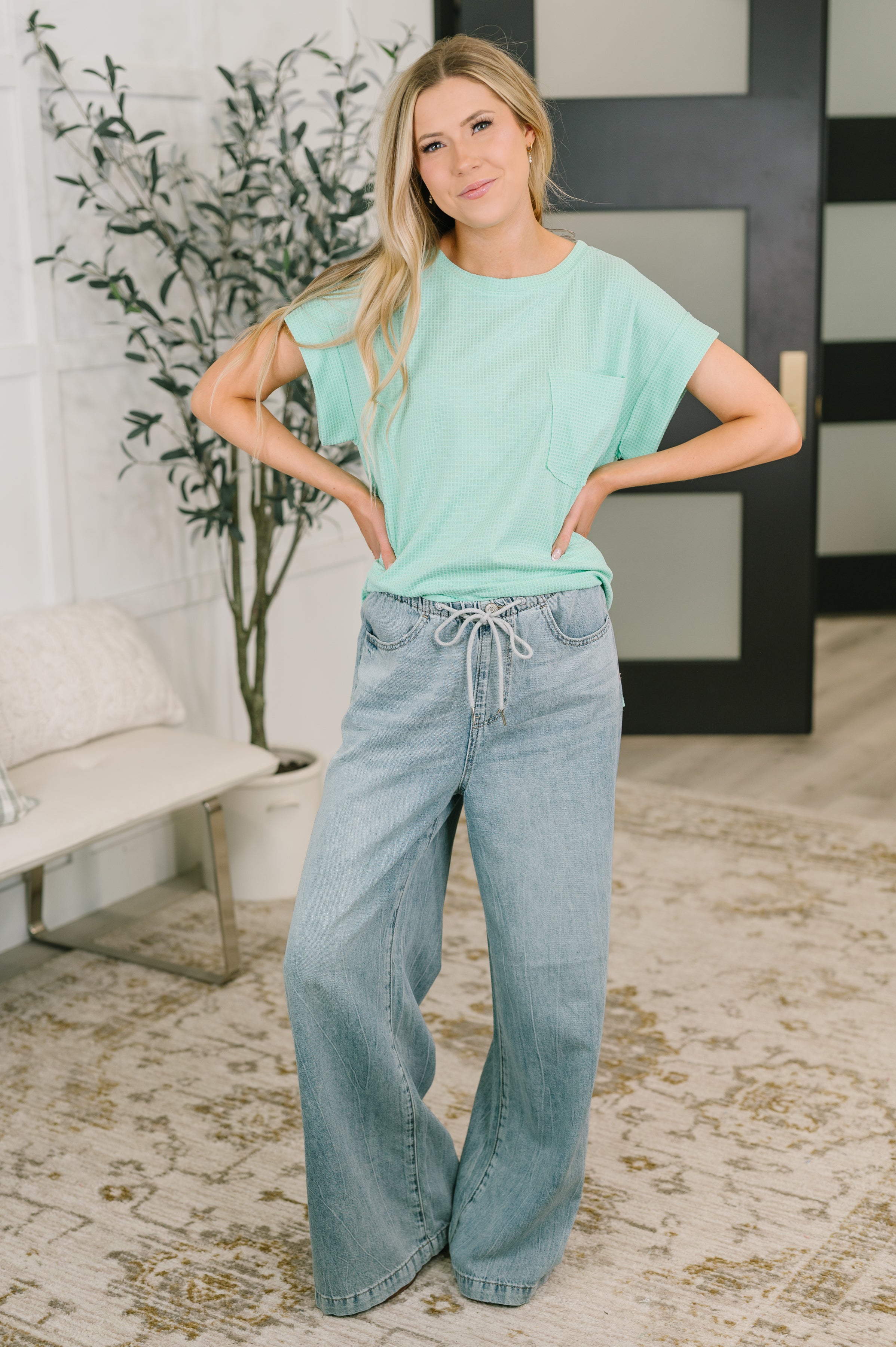 Dear Scarlett Foundation First Waffle Knit Relaxed Tee in Mint Womens