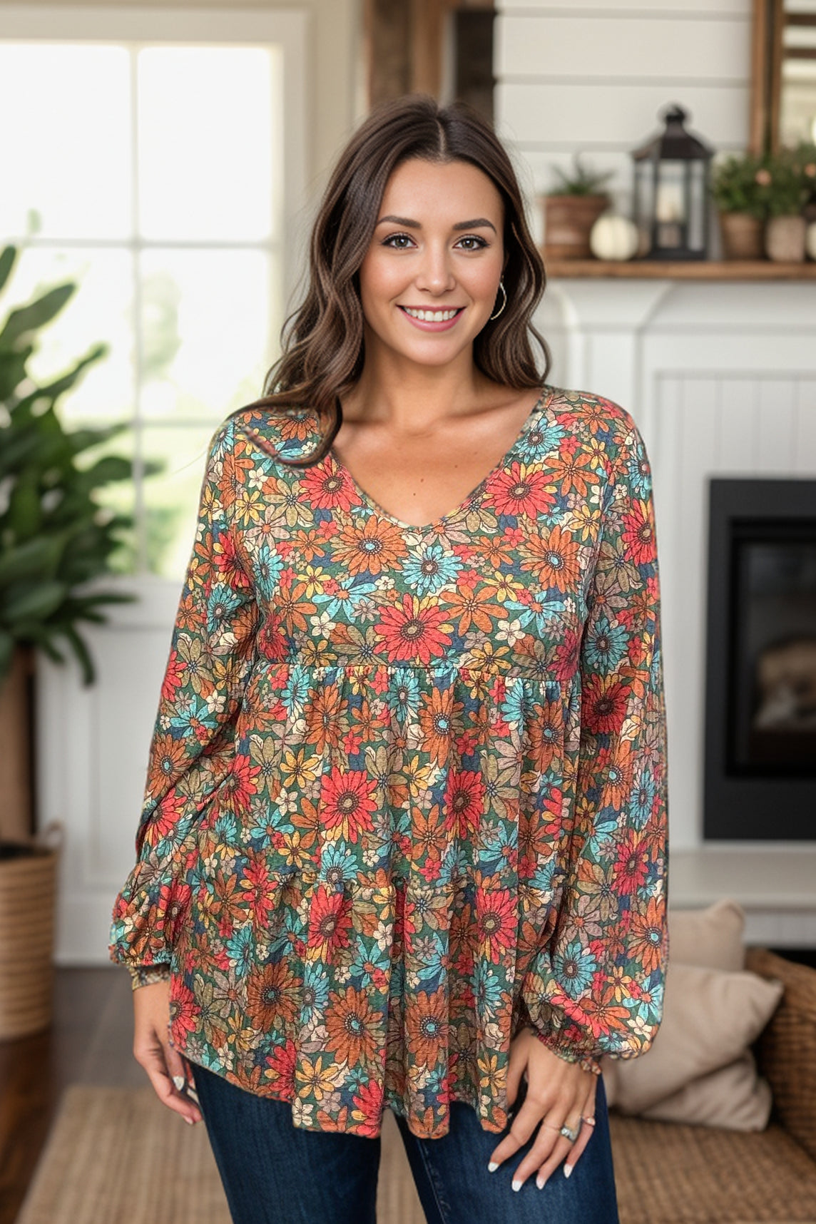 Heimish Freedom with Fall Floral Waffle Knit Top BoutiqueSimplified