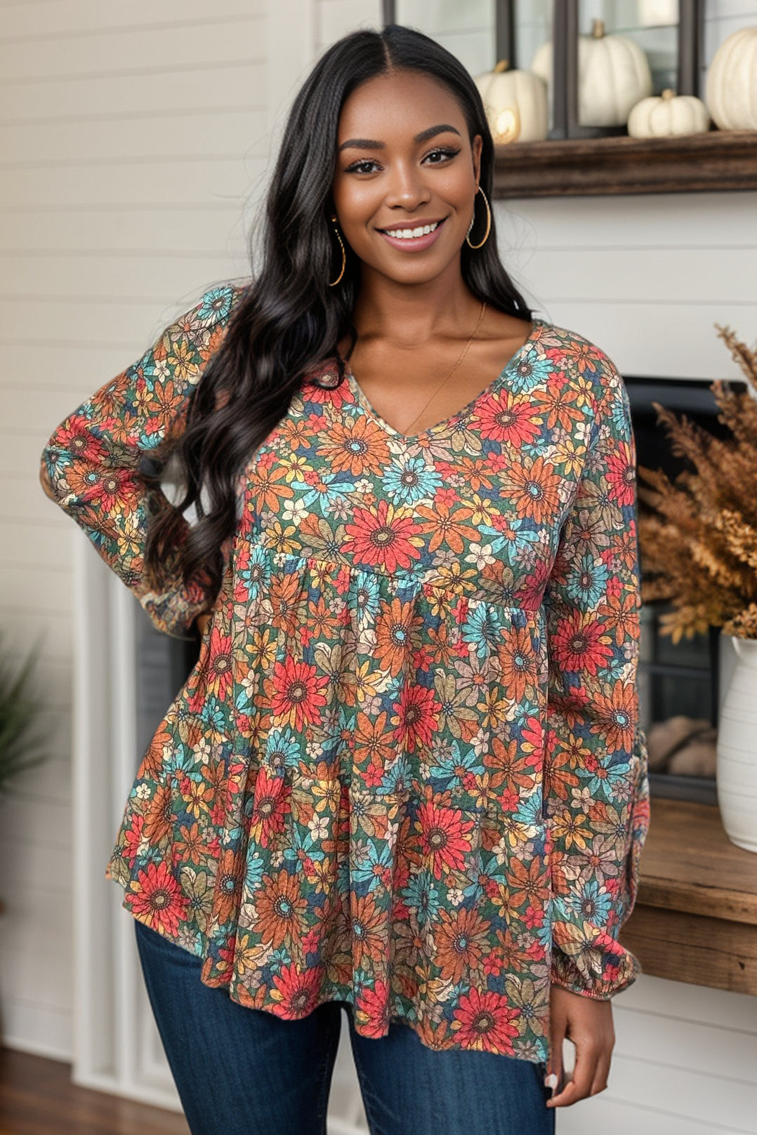 Heimish Freedom with Fall Floral Waffle Knit Top BoutiqueSimplified