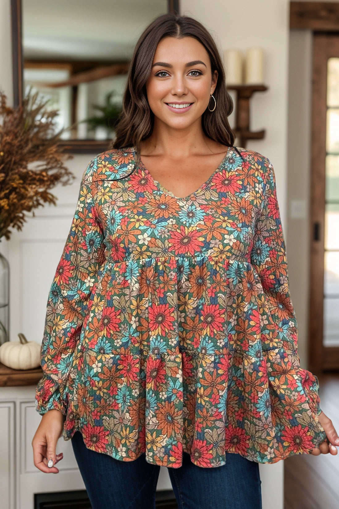 Heimish Freedom with Fall Floral Waffle Knit Top BoutiqueSimplified