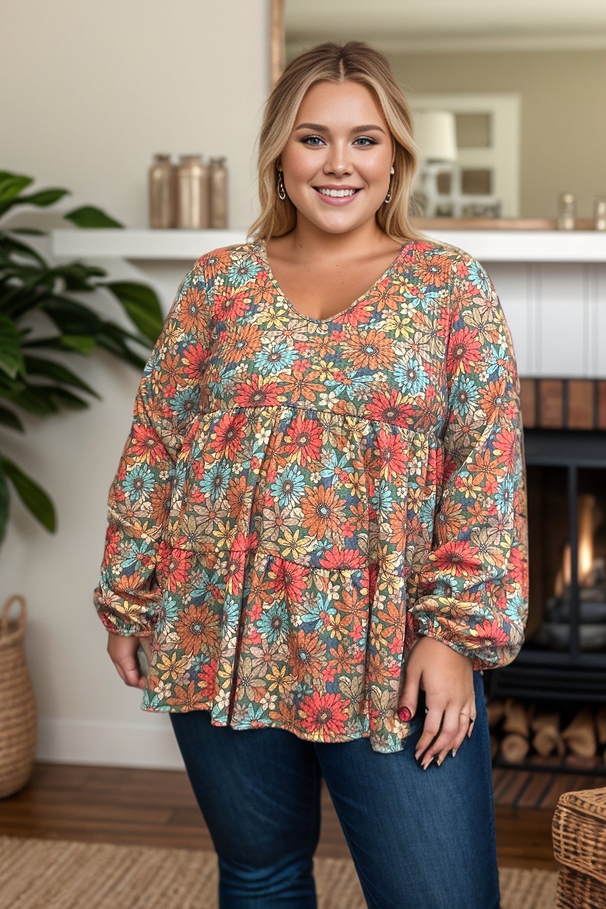 Heimish Freedom with Fall Floral Waffle Knit Top BoutiqueSimplified