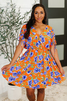 Hyfve Frock Star Orange Floral V-Neck Skort Dress Large Womens