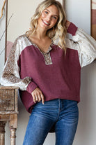 7th Ray Bold Behavior Contrast Color Block Top in Burgundy Womens