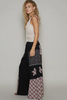 POL Black Star Patch Contrast Chambray Wide Leg Pants