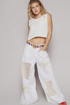 POL Raw Hem Star Patch Wide Leg Pants