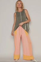 POL Coral Orange Drawstring Color Block Wide Leg Knit Pants Watermelon pink