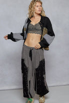 POL Balloon Sleeve Patchwork Black Multi-Pattern Thermal Edge Jacket
