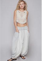 POL Gray Overlock Contrast Stitch Detail Thermal Pants with Drawstring Waist
