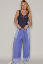 POL Iris Purple Drawstring Color Block Wide Leg Knit Pants Blue Purple