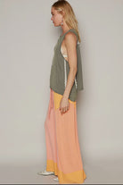 POL Coral Orange Drawstring Color Block Wide Leg Knit Pants