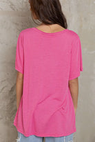 POL Flamingo Pink Slub Knit V-Neck Short Sleeve T-Shirt Trendsi