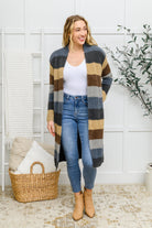 Davi & Dani XS & S Fuzzy Longline Cardigan In Blue & Cocoa Ave Shops