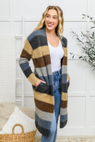 Davi & Dani XS & S Fuzzy Longline Cardigan In Blue & Cocoa Ave Shops