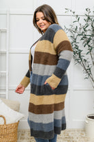 Davi & Dani XS & S Fuzzy Longline Cardigan In Blue & Cocoa Ave Shops