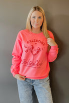 Neon Pink Galentine Girl Club Graphic Sweatshirt clothing