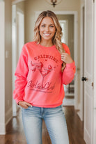 Neon Pink Galentine Girl Club Graphic Sweatshirt clothing