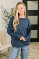 Zenana Genuine Interest Blue Long Sleeve Top Large Womens