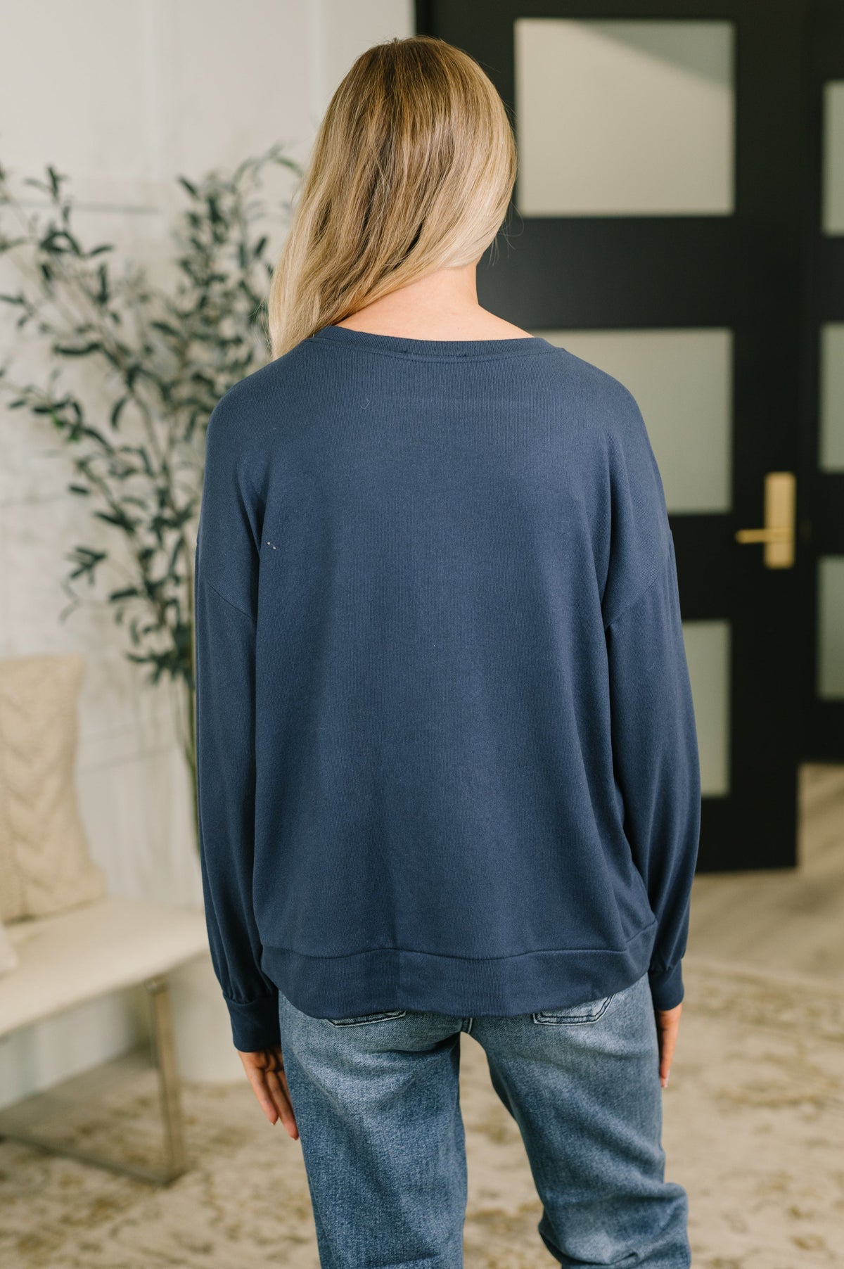 Zenana Genuine Interest Blue Long Sleeve Top Womens