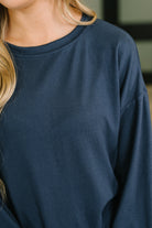 Zenana Genuine Interest Blue Long Sleeve Top Womens